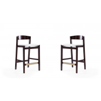 Manhattan Comfort 2-CS007-IV Klismos 36.75 in. Ivory and Dark Walnut Beech Wood Counter Height Bar Stool (Set of 2)